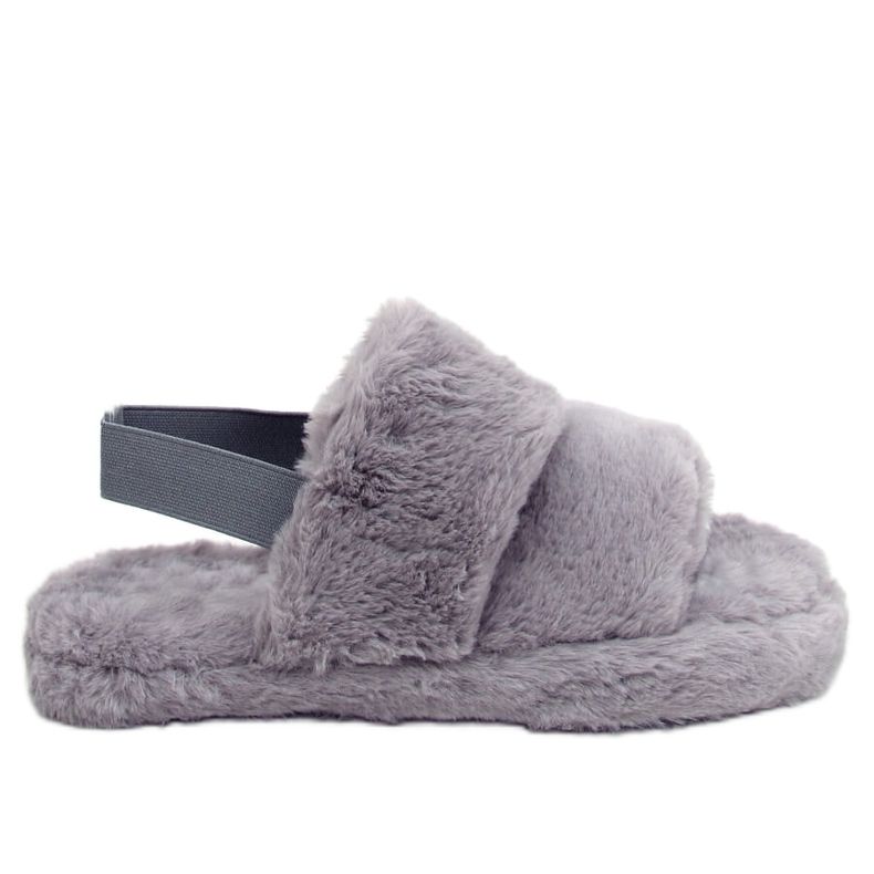 Chaussons femme gris fourrure N-92 Gris