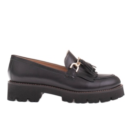 Marco Shoes Mocassins avec une chaîne dorée sur une semelle légère le noir