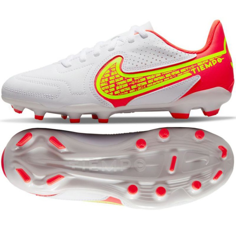 Nike Tiempo Legend 9 Club FG / MG Jr DA1331 176 chaussures de football jaune, blanc, multicolore blanche