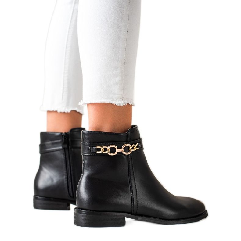 Goodin Bottes avec une chaîne en or le noir