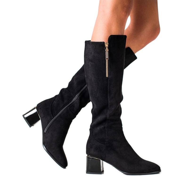 Goodin Bottes élégantes avec une fermeture éclair dorée le noir