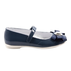Ballerines en cuir des filles avec un arc 45418 Navy Blue Bartek bleu