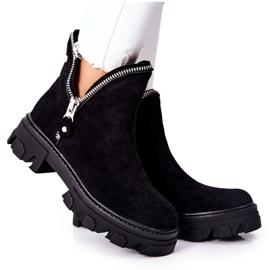 FI1 Bottines Femme Rhythm Noires Découpes En Daim