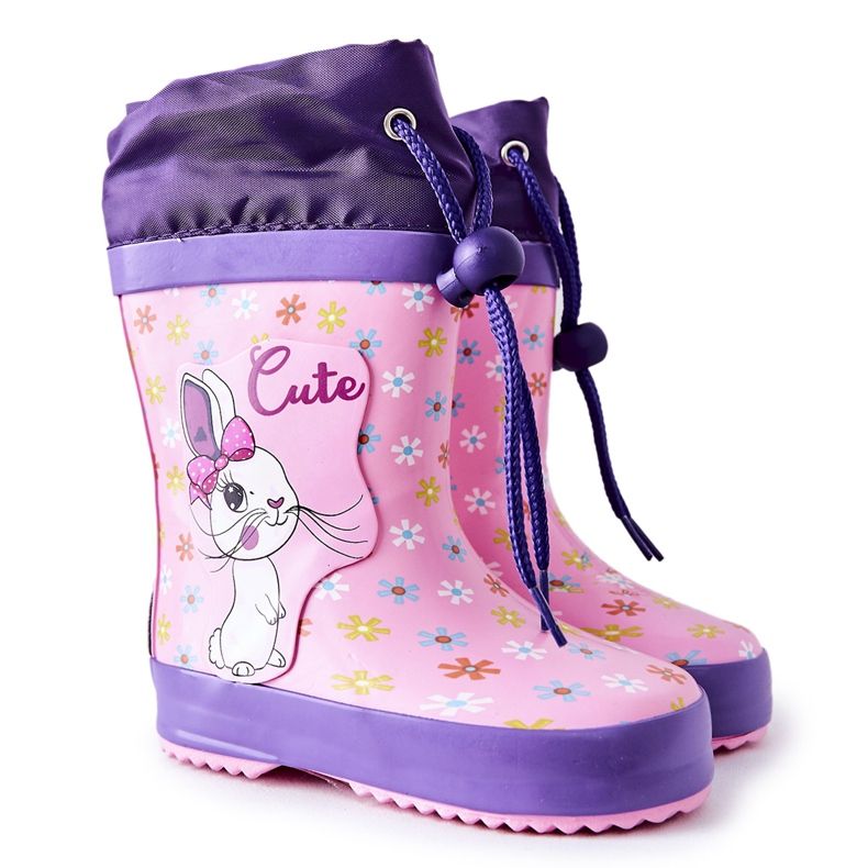 Galoches en caoutchouc rose pour enfants Hekamna Rabbit