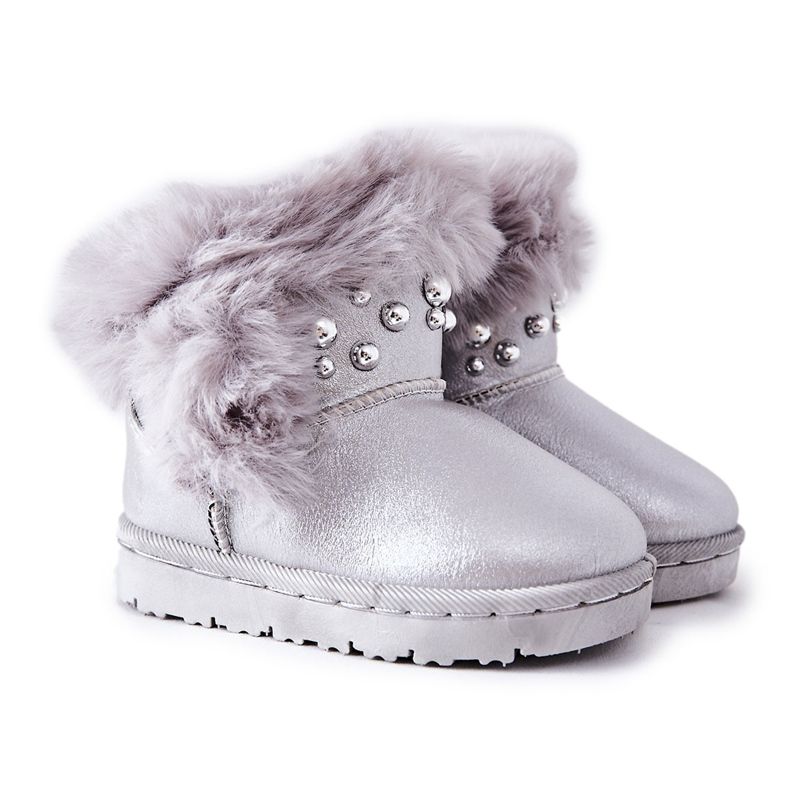 FR1 Bottes de neige pour enfants réchauffées avec fourrure Silver Bonni argent