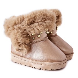 FR1 Bottes de Neige Enfant Fourrure Or Rose Bonni doré