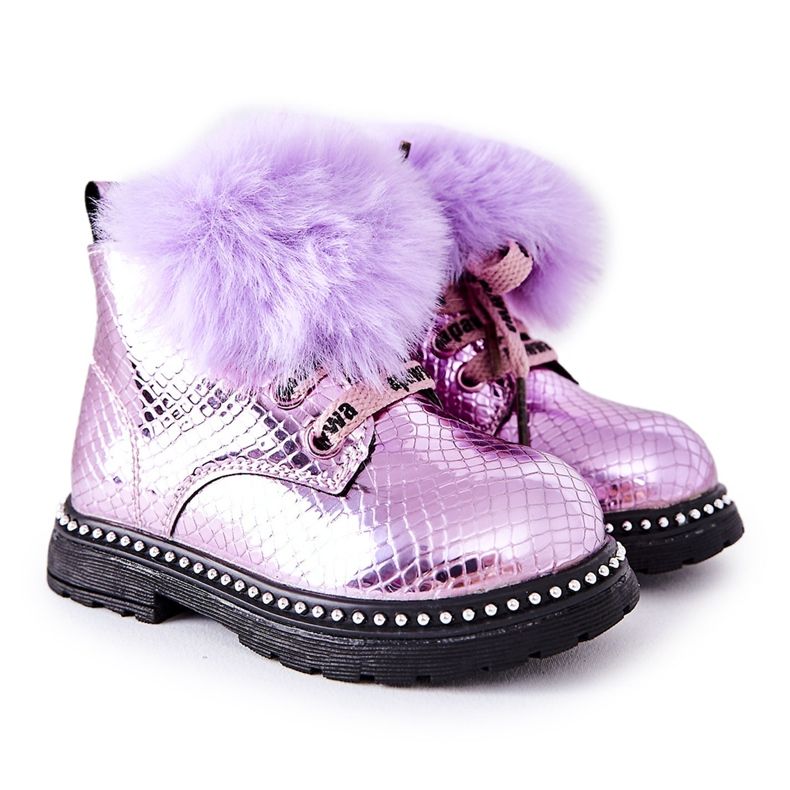 PA1 Bottines Chaudes Enfant Fourrure Violet Rosea