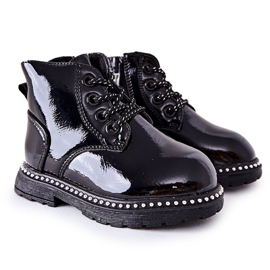 PA1 Boots Enfant Cuir Laqué Noir Maris