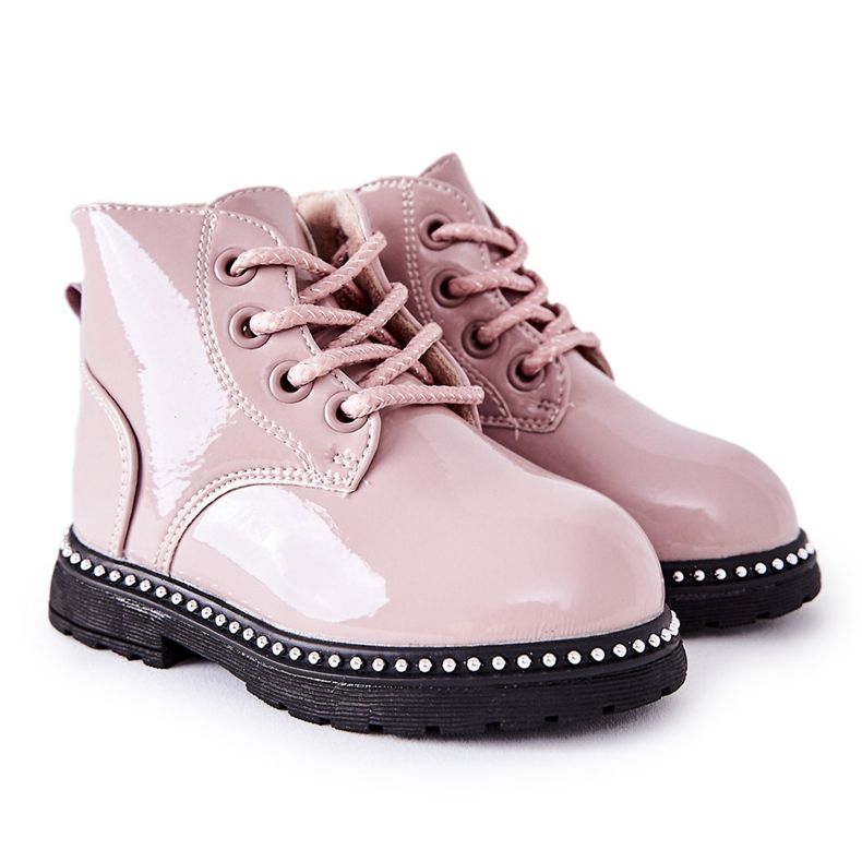 PA1 Boots Enfant Cuir Laqué Rose Maris