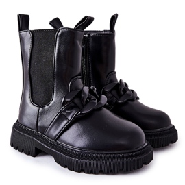 FR1 Bottes Enfant Chaud Noir Chaîne Hinea