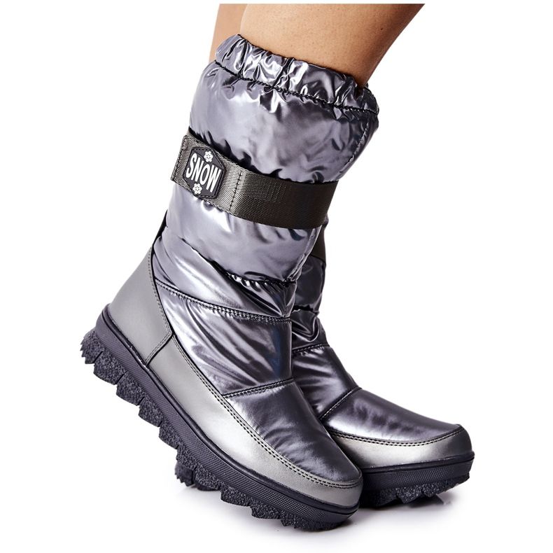 S.Barski Bottes de Neige Hautes Chaudes Femme Gris Eunousa argent