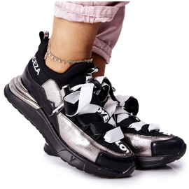 Vinceza Chaussures de Sport Sneakers Noir et Argent Dexla