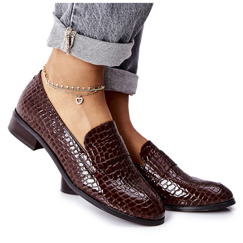 Vinceza Chaussures laquées à motif animalier en lin marron brun