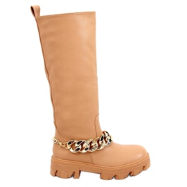 Bottines July Camel avec chaîne brun