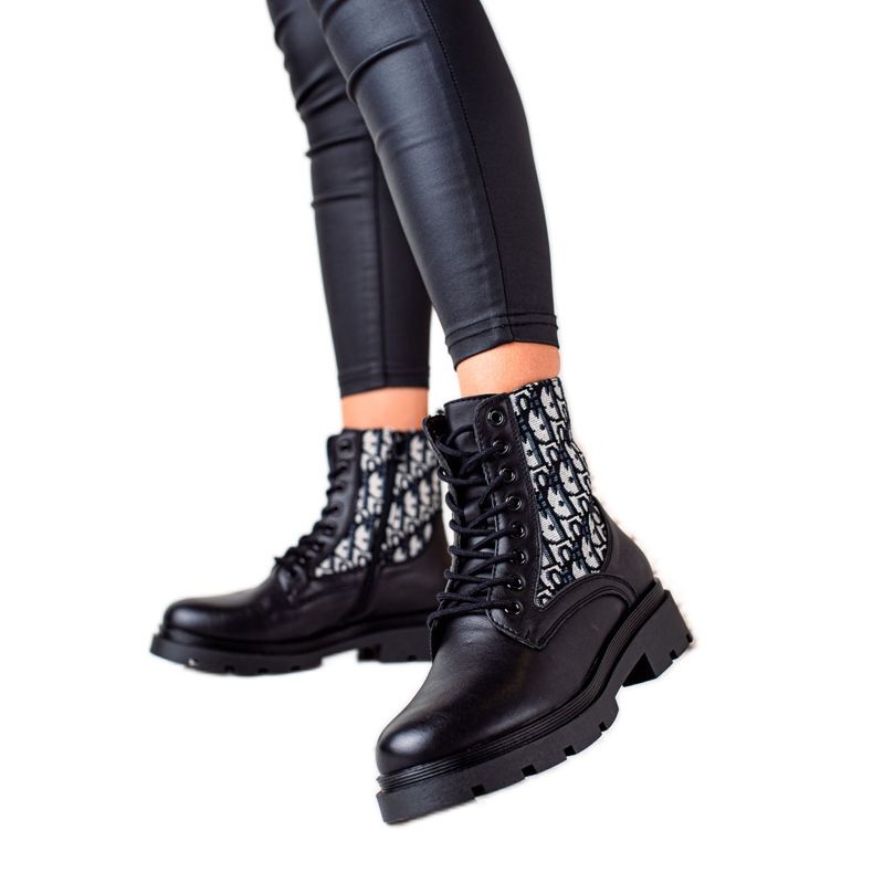 Goodin Bottines à lacets avec motif le noir