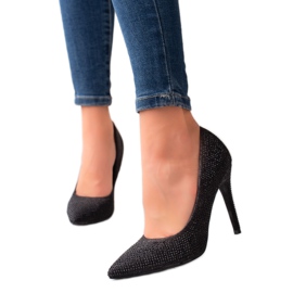 TRENDI Talons Hauts Noirs Avec Cristaux le noir