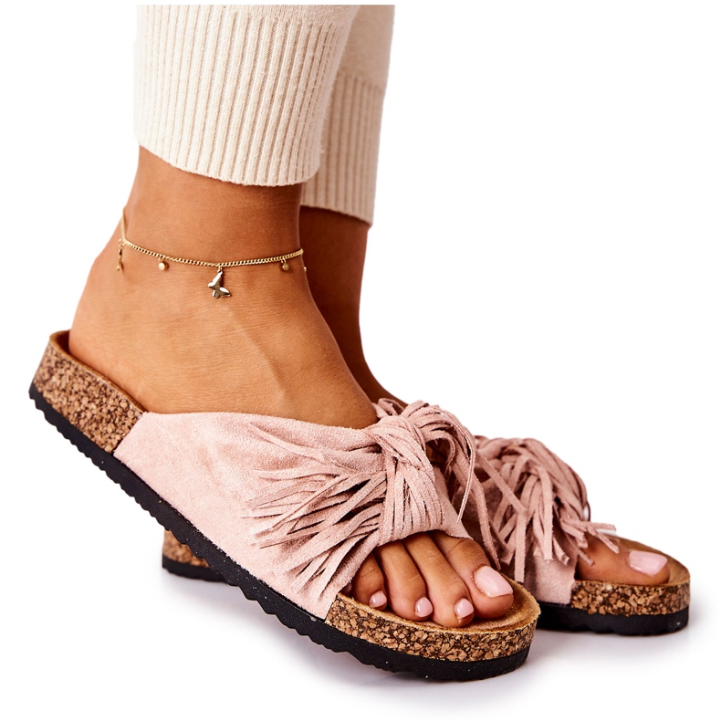 FW1 Chaussons Taryne Rose Sur La Semelle En Liège