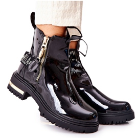 PM1 Bottines Laquées Classiques à Rayures Lorie Noires