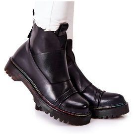 PM1 Bottes Milie Jodhpur noires avec coutures colorées le noir