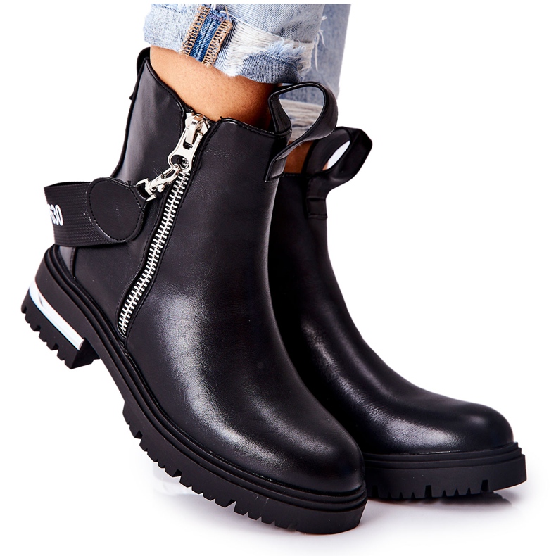 PS1 Bottes en cuir chaudes noires Cortona avec fermeture à glissière le noir