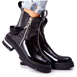 PS1 Bottes Chaudes En Cuir Laqué Avec Fermeture À Glissière Noir Cortona