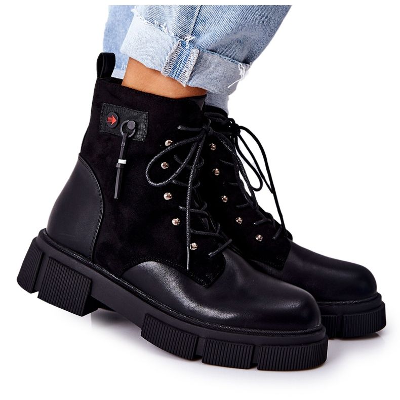 POTOCKI Bottes en cuir de travailleurs nouées en noir à votre façon ! le noir