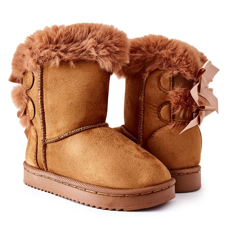 FR1 Bottes Chaudes Enfant Avec Nœuds Bottes De Neige Funky Kaki brun