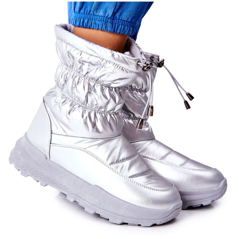PE1 Bottes de neige chaudes Silver Starbone pour femmes avec fermeture éclair argent