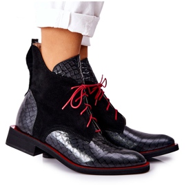 PA2 Bottines Cuir Motif Alligator Noir Laorelia rouge