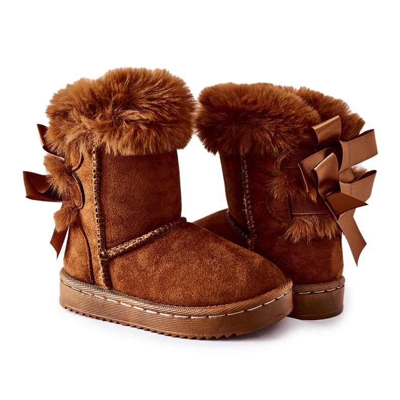FR1 Bottes chaudes pour enfants à nœuds D.Kaki Bottes de neige Funky brun