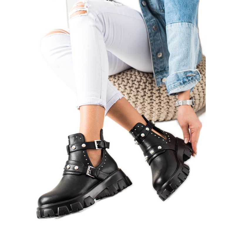 Bestelle Travailleurs noirs avec une découpe et des strass le noir