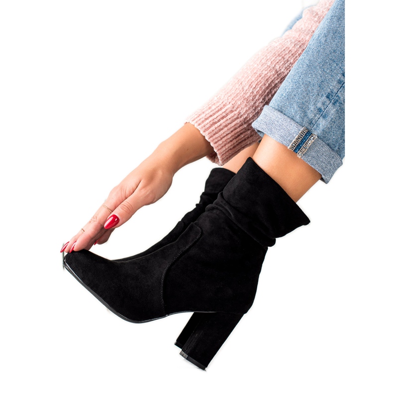 TRENDI Bottines en daim avec tige à volants le noir