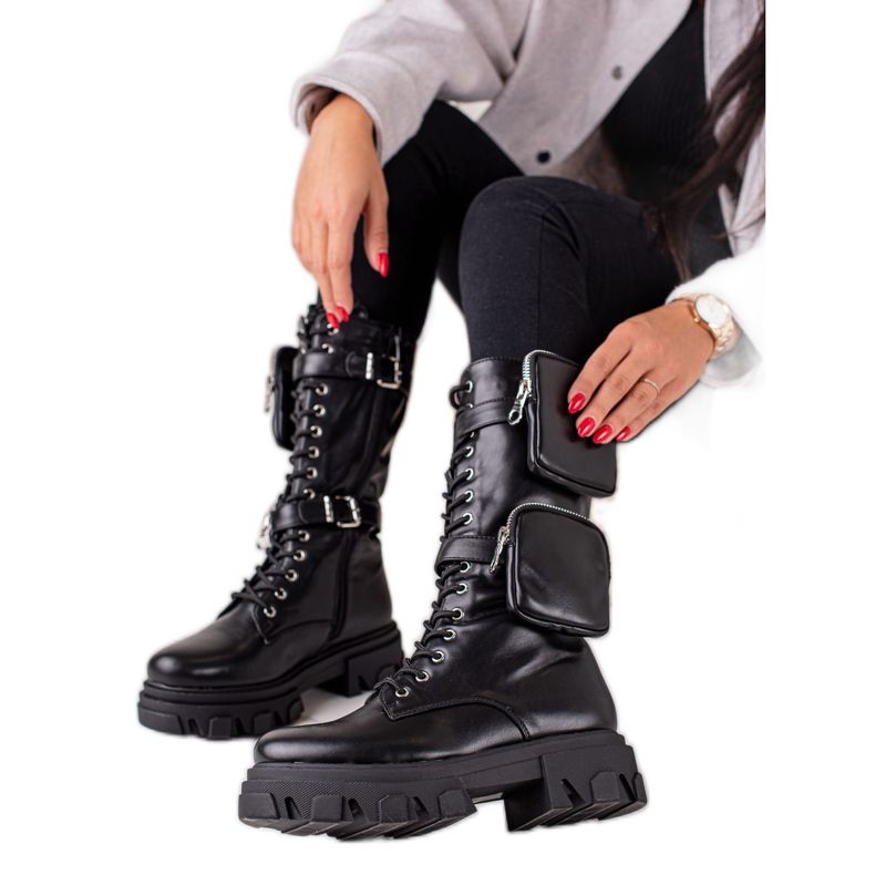 Bestelle Bottes Hautes Avec Poches le noir