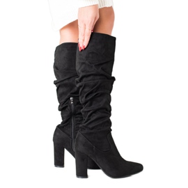 Wilady Bottes noires à tiges à volants le noir