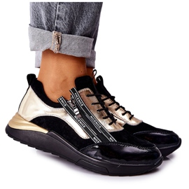 POTOCKI Chaussures de sport en cuir Baskets Noir Or Minor