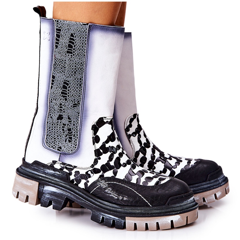 Bottes Hautes En Cuir Maciejka Noir-Blanc 05141-11 blanche le noir Bottes Hautes En Cuir Maciejka Noir-Blanc 05141-11 blanche le noir