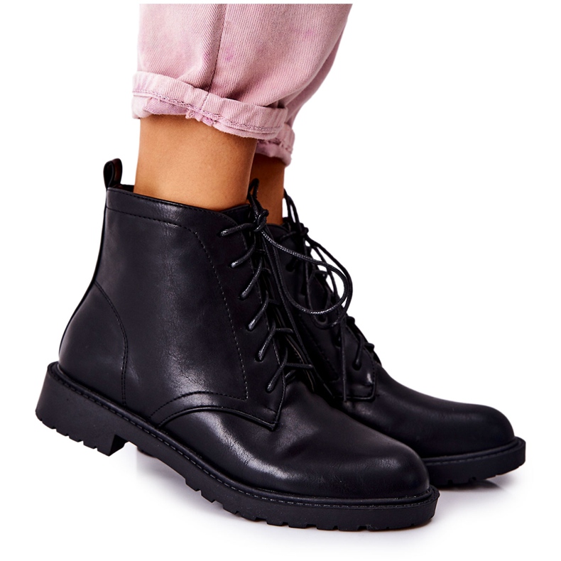 PH1 Bottes nouées en cuir noir classique Melome le noir
