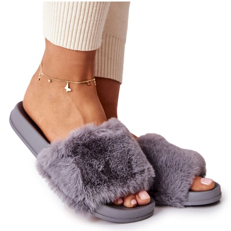 PH1 Pantoufles En Caoutchouc Avec Fourrure Emmie Grise