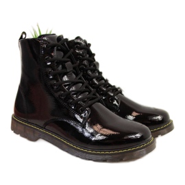 Bottes laquées chaudes Miss❤E Jr EVE251A noir blanc