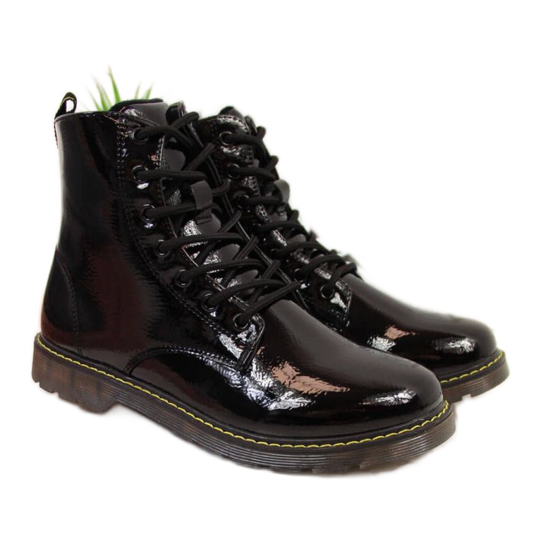 Bottes laquées chaudes Miss❤E Jr EVE251A noir blanche le noir