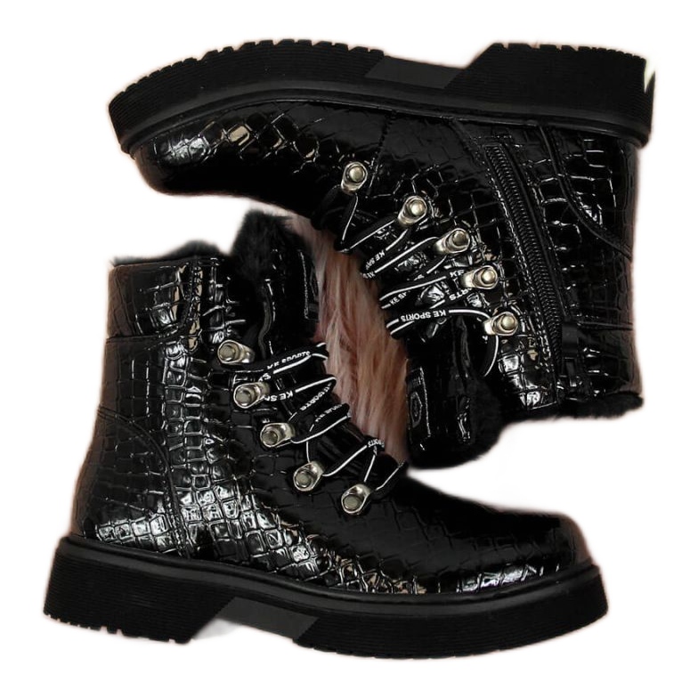 Bottes en cuir verni Jr EVE320A noir le noir