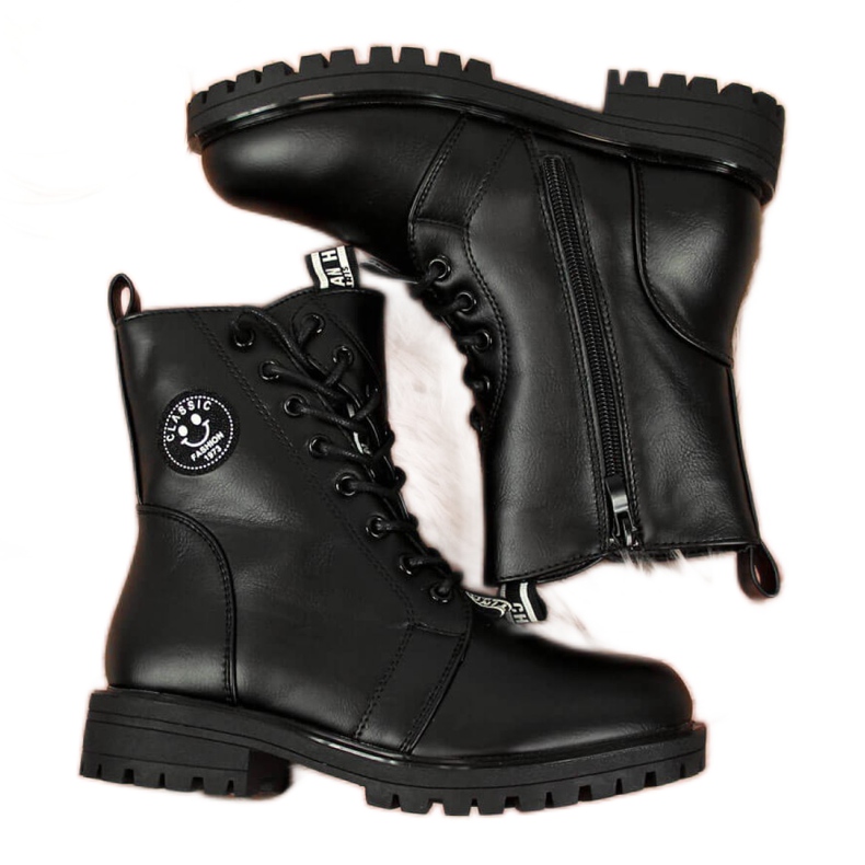 Boots isolées asymétrique Jr EVE322A noir blanche le noir