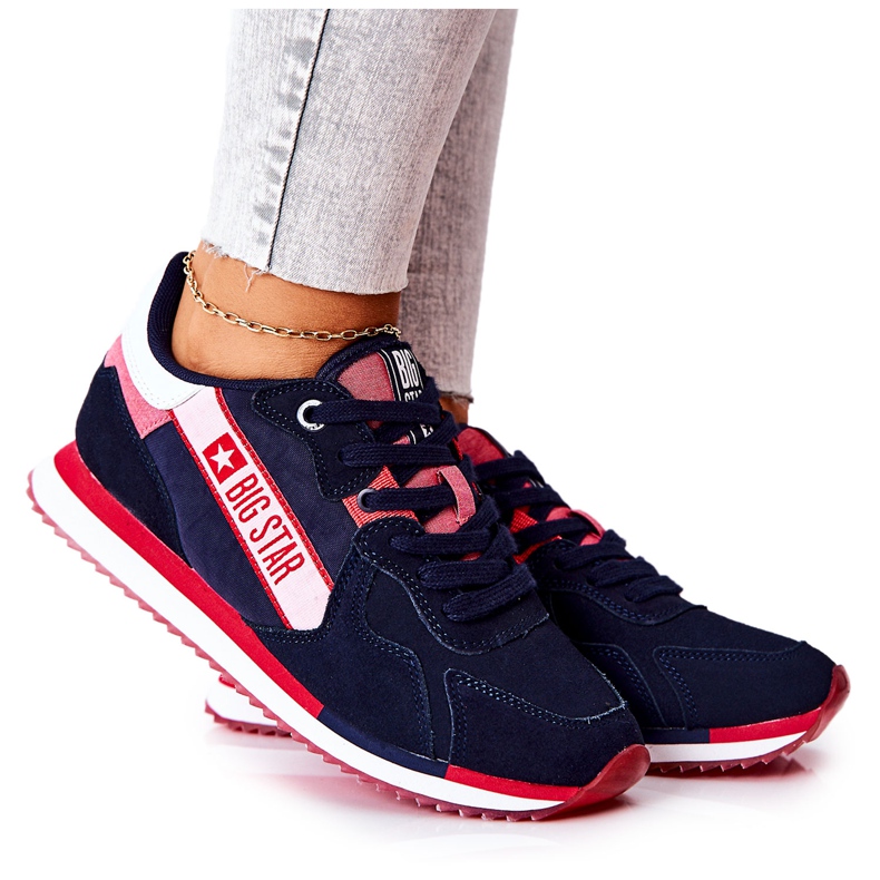 Chaussures de sport en cuir Big Star II274270 Bleu marine blanche rouge