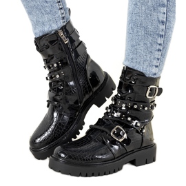 Bottines plates vernies noires Albertine