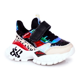 FRROCK Chaussures de sport pour enfants avec velcro noir Be Happy beige rouge bleu