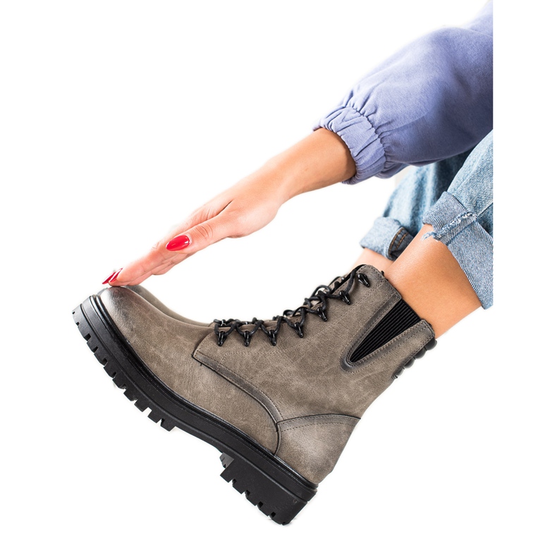 Sergio Leone Bottes de travail à lacets avec motif gris Sergio Leone Bottes de travail à lacets avec motif gris