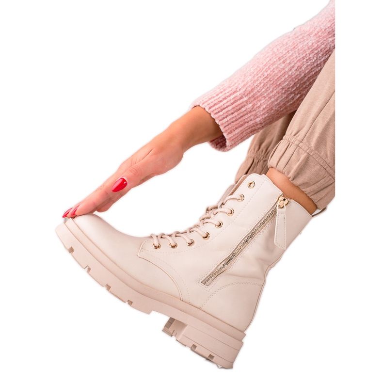 Sixth Sense Bottes beiges trappeurs en cuir écologique Sixth Sense Bottes beiges trappeurs en cuir écologique