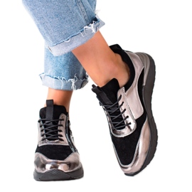 W. Potocki Baskets noires et argentées en cuir Potocki doré