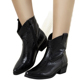 Bottes de cowboy noires à motif peau de crocodile Aurore le noir