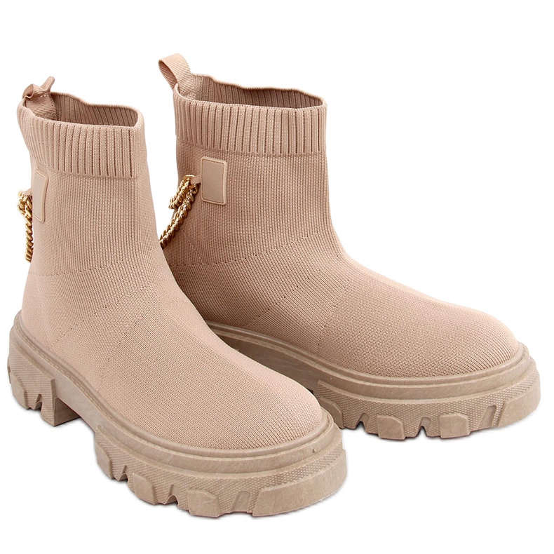 Bottines chaussettes avec une chaîne JX81P Beige kaki